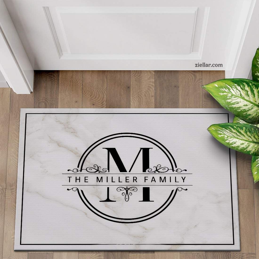 Custom Text_Photo Doormat, Marble Background with Family Initial Center