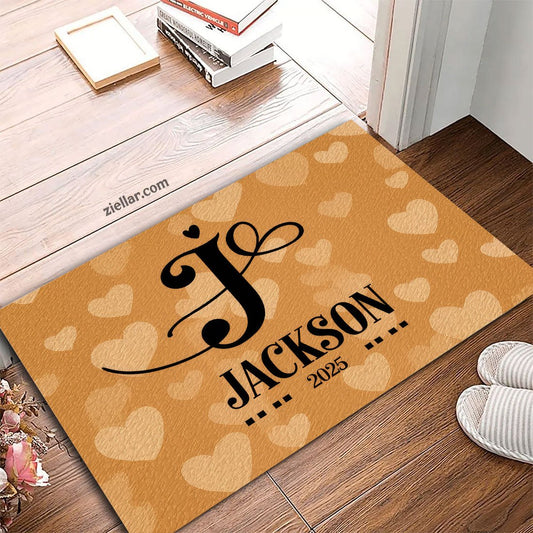 Custom Text Doormat Personalized Initial J Heart Rug for Home Entryway
