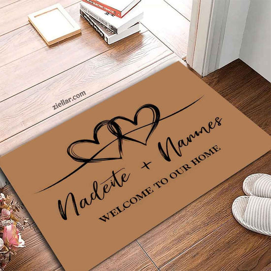 Custom Text_Photo Doormat with Welcome Message and Romantic Heart Motif