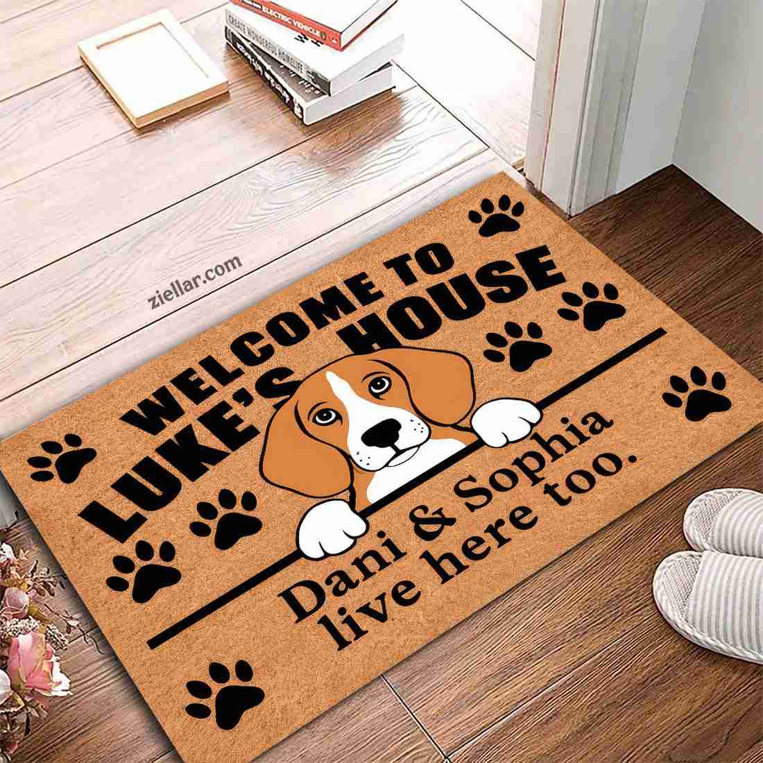 Custom Text_Photo Pet Doormat, Unique Beagle Home Welcome Mat for Entryway