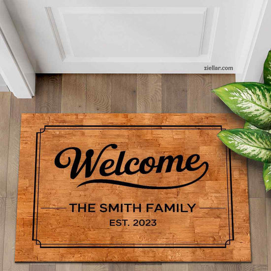 Custom Welcome Doormat with Family Name - Personalized Rustic Entry Rug