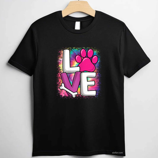 Cute Colorful Love Dog Paw Dog Puppy Lover T-Shirt, Vintage Graphic Tee For Adults Women Pet Owner