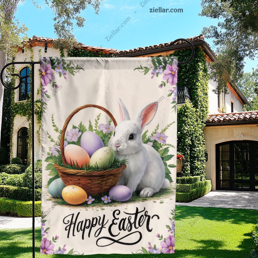 Cute Easter Bunny and Basket Garden Flag Spring Outdoor Yard Home Decor
