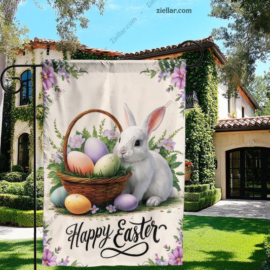 Cute Easter Bunny and Basket Garden Flag Spring Outdoor Yard Home Decor