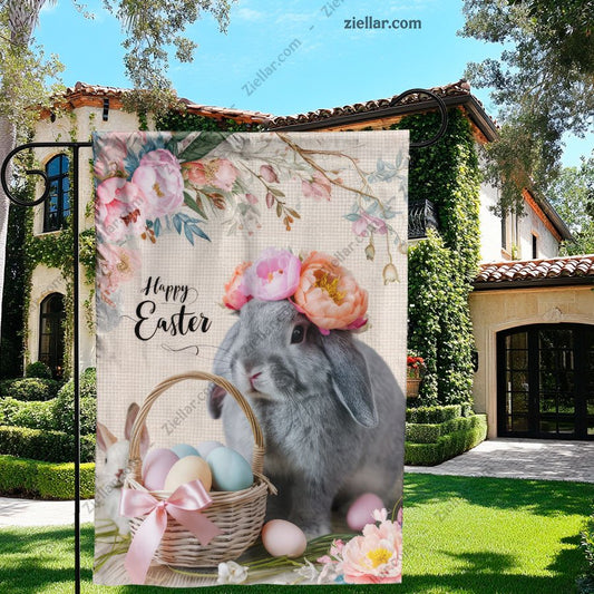 Cute Easter Bunny with Colorful Flowers and Basket Holiday Home Decoration
