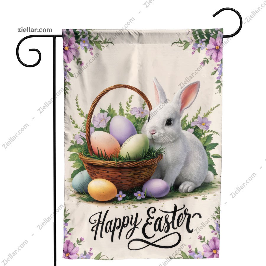 Cute Easter Bunny and Basket Garden Flag Spring Outdoor Yard Home Decor