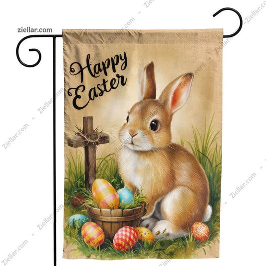 Cute Easter Bunny with Cross and Festive Eggs Christian Spring Holiday Display