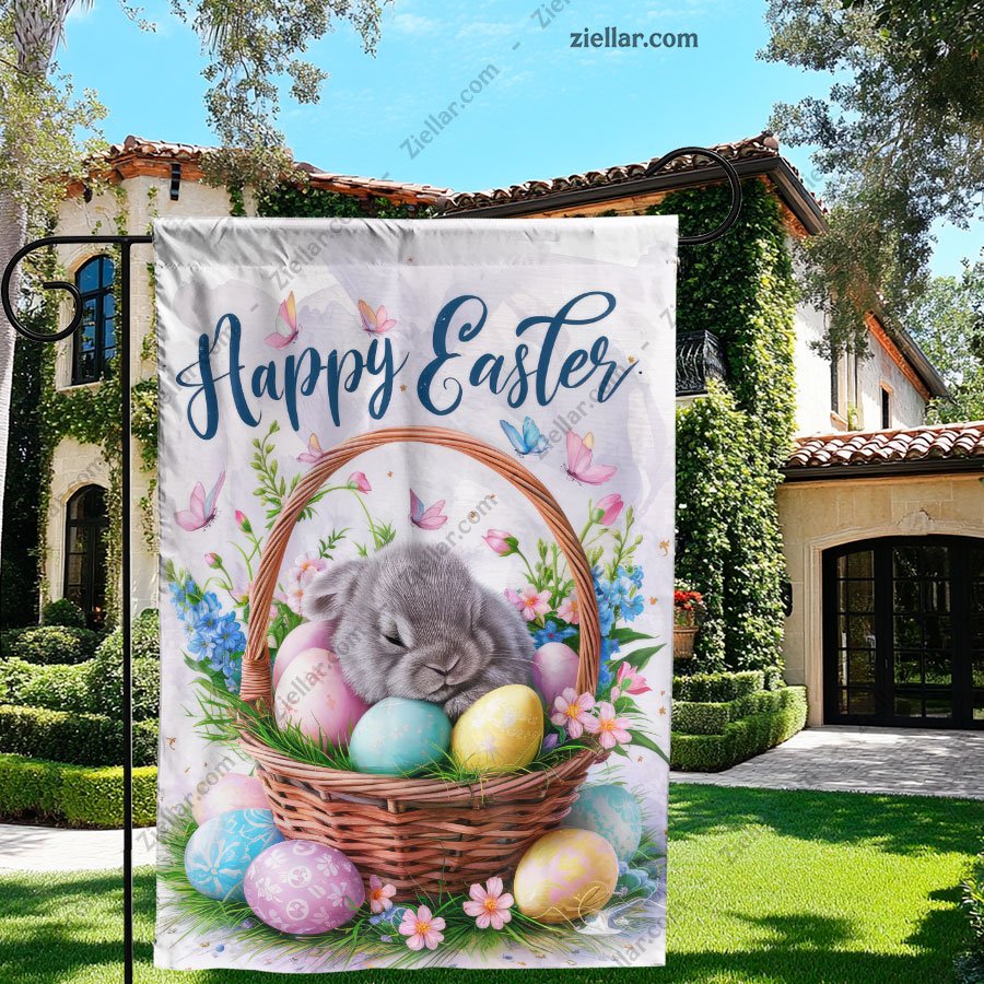 Cute Easter Bunny Sitting in Basket Spring Decoration Festive Home Accent