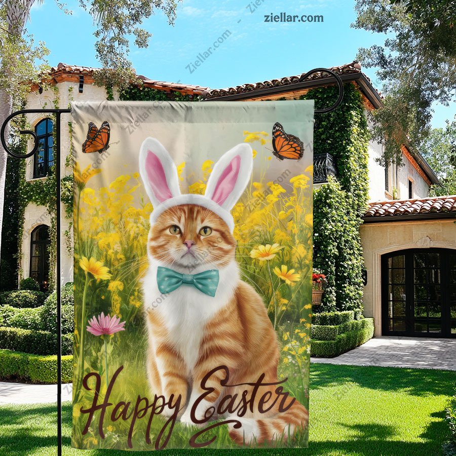 Cute Easter Cat with Bunny Ears Spring Holiday Decoration for Home or Garden