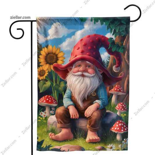 Cute Gnome and Flowers House Flag 28x40 Summer Yard Outdoor Decor Double Sided