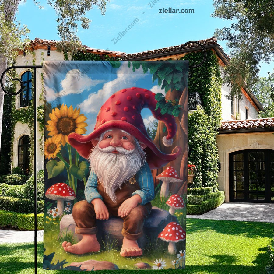 Cute Gnome and Flowers House Flag 28x40 Summer Yard Outdoor Decor Double Sided
