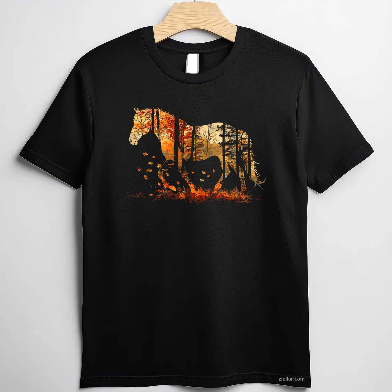 Cute Horse Lover Autumn Leaves Pony Animal Wildlife T-Shirt and Tee for Adults Men Women Unisex