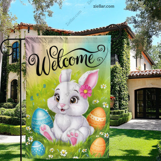 Cute Welcome Bunny with Floral Accents Easter Spring Outdoor Decoration