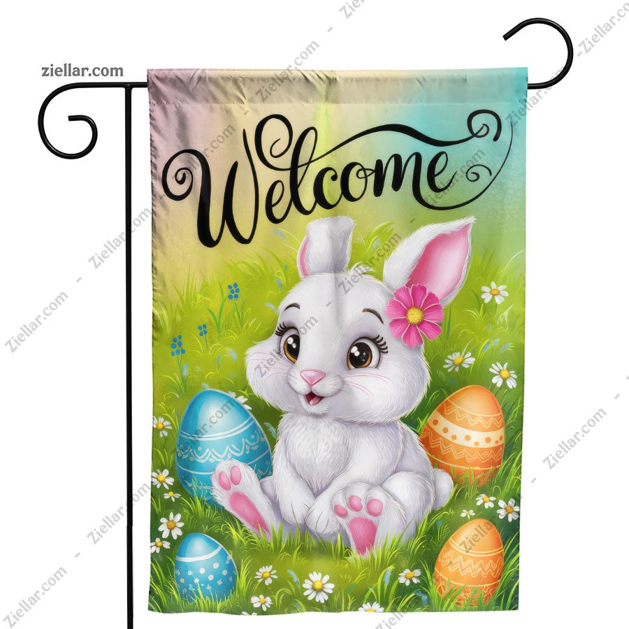 Cute Welcome Bunny with Floral Accents Easter Spring Outdoor Decoration