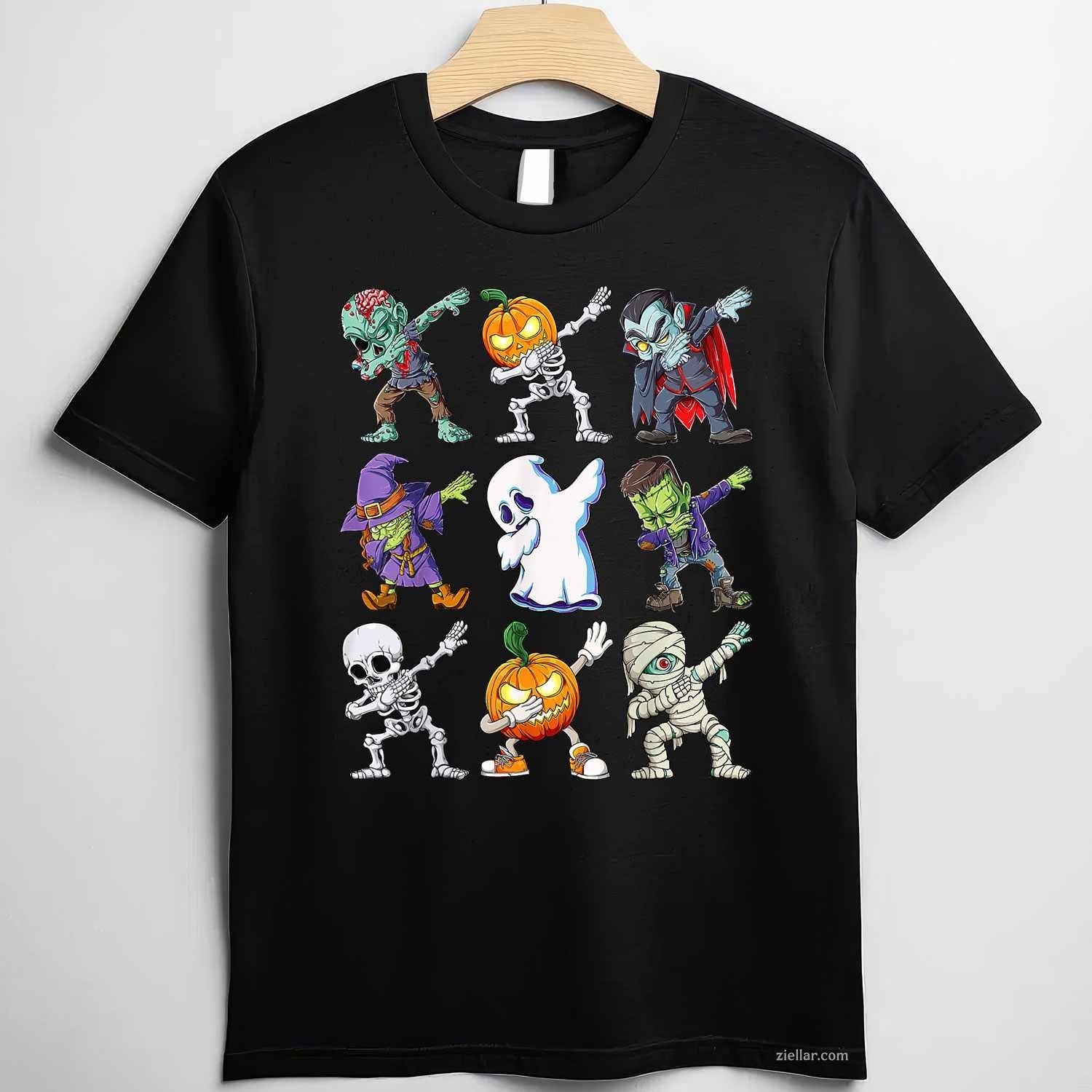 Dabbing Halloween Skeleton Zombie Scary Pumpkin Mummy Tee, Halloween T-Shirt for Men Women Adults Unisex, Cool Casual Street Style, Premium Quality