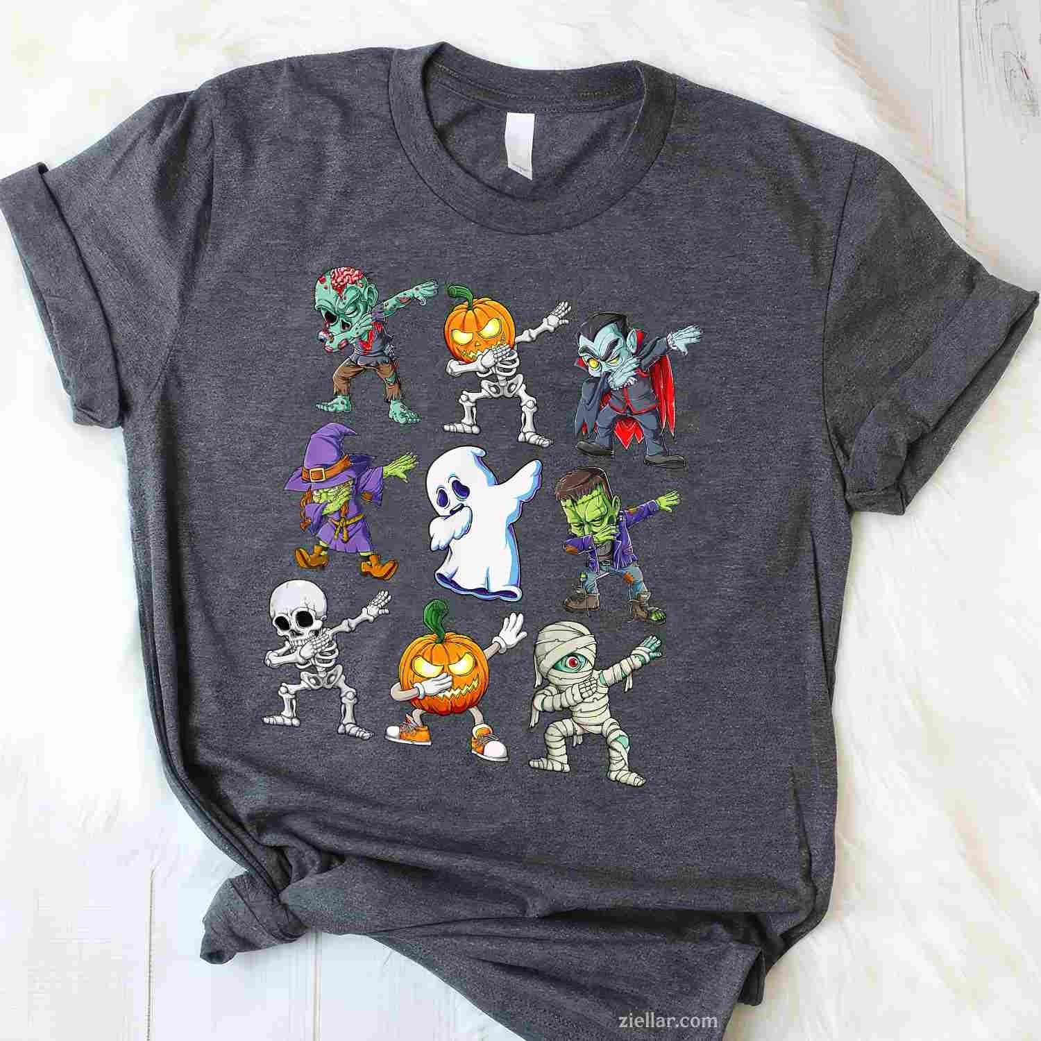 Dabbing Halloween Skeleton Zombie Scary Pumpkin Mummy Tee, Halloween T-Shirt for Men Women Adults Unisex, Cool Casual Street Style, Premium Quality