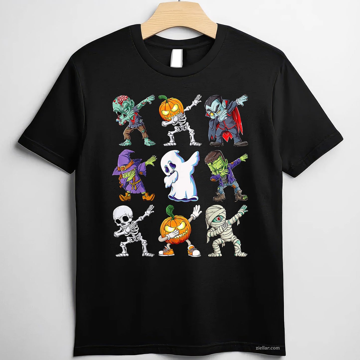 Dabbing Skeleton Halloween Tee and T-Shirt, Zombie Pumpkin Mummy T-Shirt for Adults