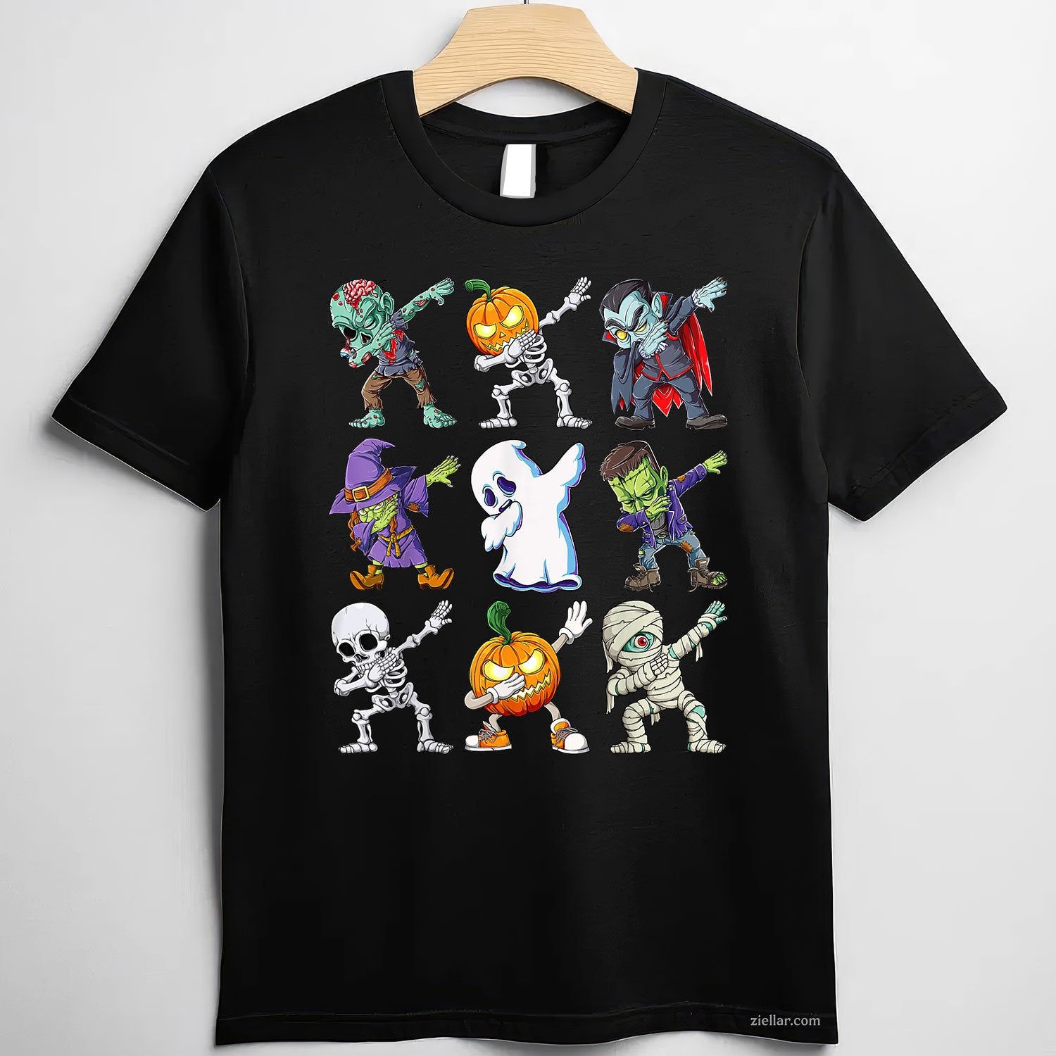 Dabbing Skeleton Halloween Tee and T-Shirt, Zombie Pumpkin Mummy T-Shirt for Adults