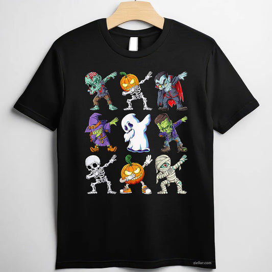 Dabbing Skeleton Halloween Tee and T-Shirt, Zombie Pumpkin Mummy T-Shirt for Adults