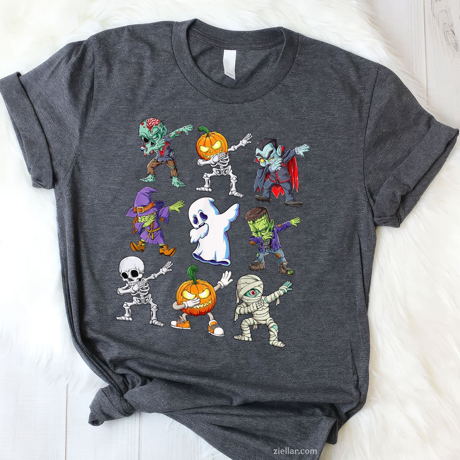 Dabbing Skeleton Halloween Tee and T-Shirt, Zombie Pumpkin Mummy T-Shirt for Adults