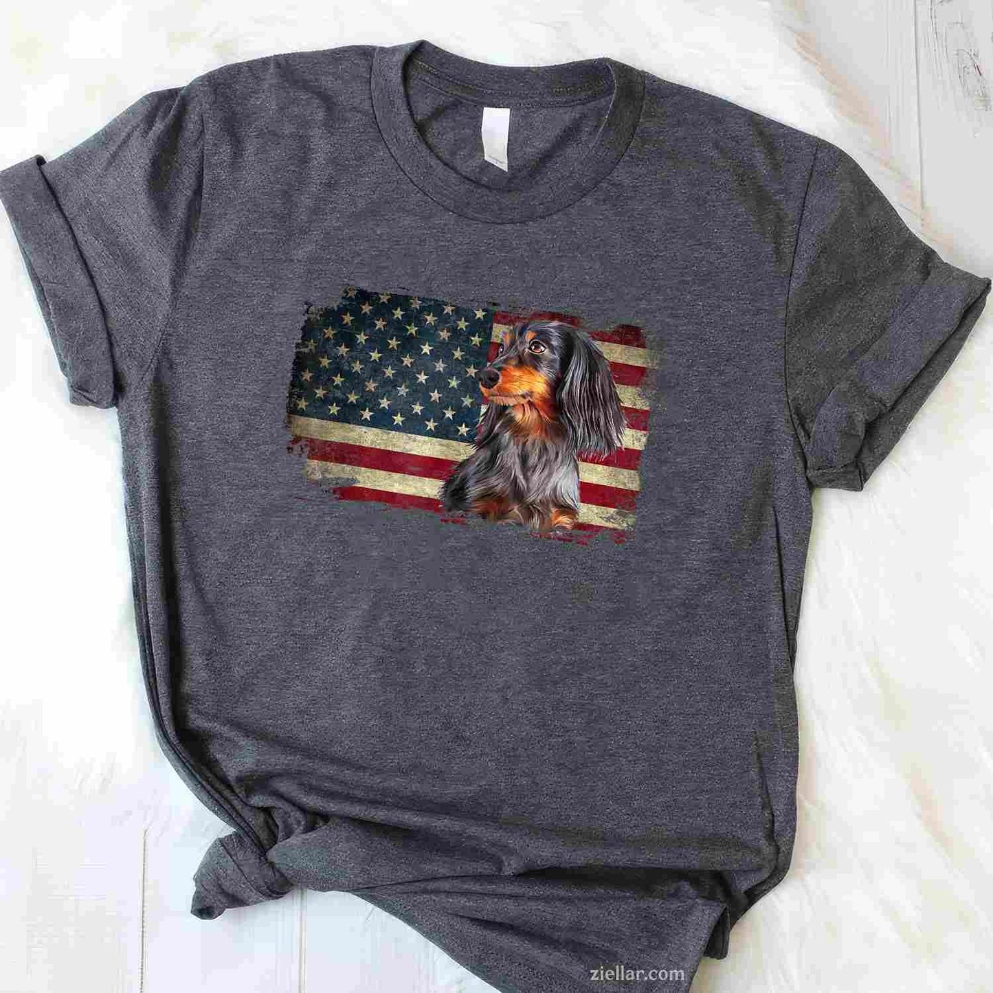 Dachshund Usa Flag Patriotic Dog Lovers T-Shirt, 4Th Of July Vintage Graphic Tee For Adults Unisex