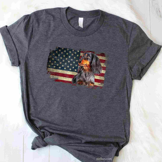 Dachshund Usa Flag Patriotic Dog Lovers T-Shirt, 4Th Of July Vintage Graphic Tee For Adults Unisex