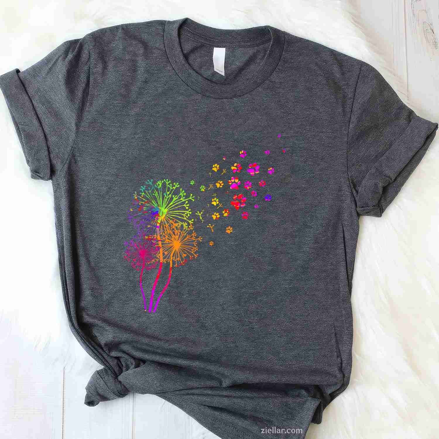 Dandelion Paw Print T-Shirt, Vintage Graphic Tee For Dog Lovers, Pet Owners