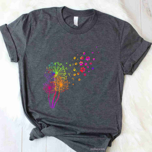 Dandelion Paw Print T-Shirt, Vintage Graphic Tee For Dog Lovers, Pet Owners