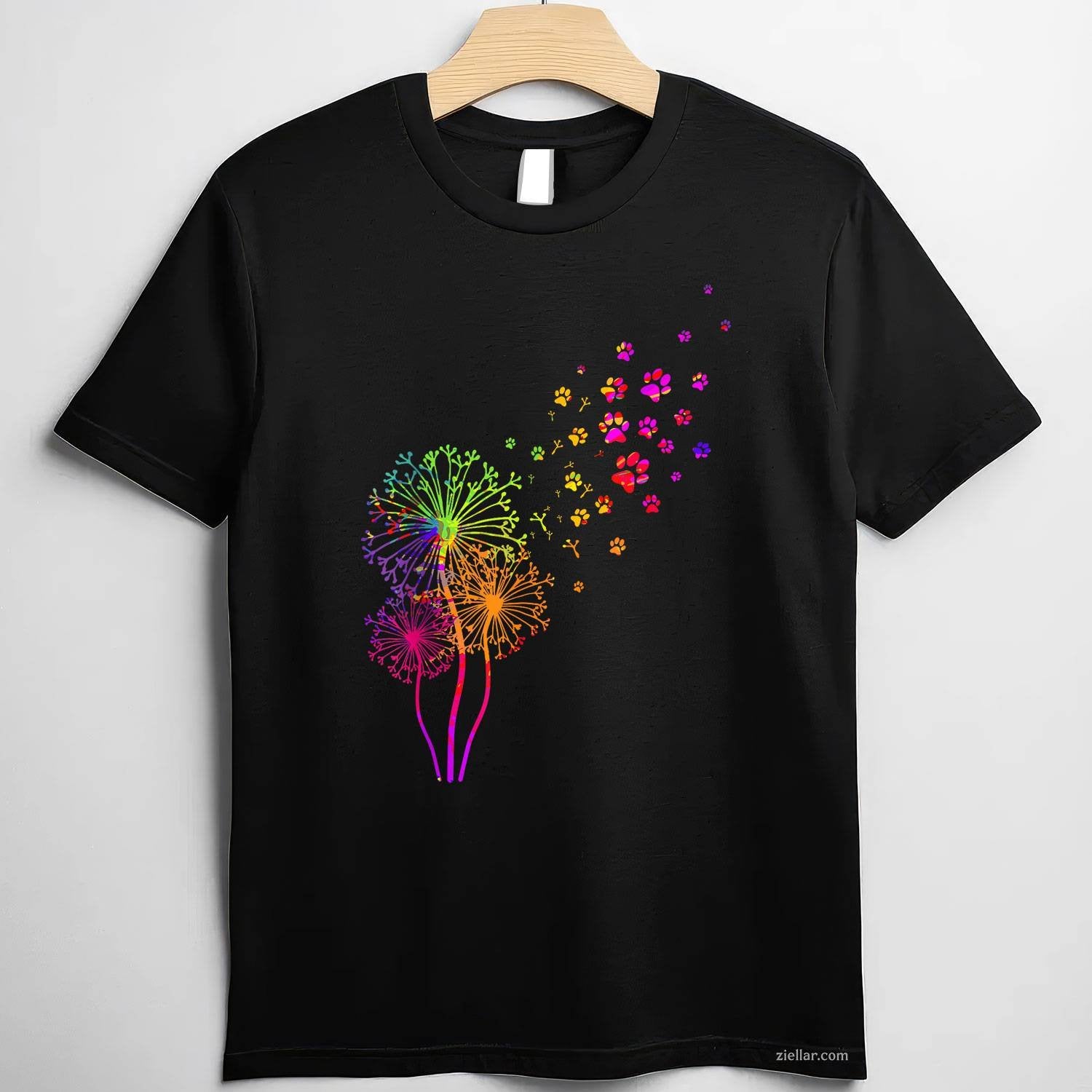 Dandelion Paw Print T-Shirt, Vintage Graphic Tee For Dog Lovers, Pet Owners