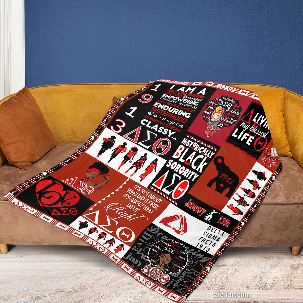 Delta Sigma Theta Quilt Blanket, Fleece Blanket Sorority Sisterhood Red Black Pride Gift