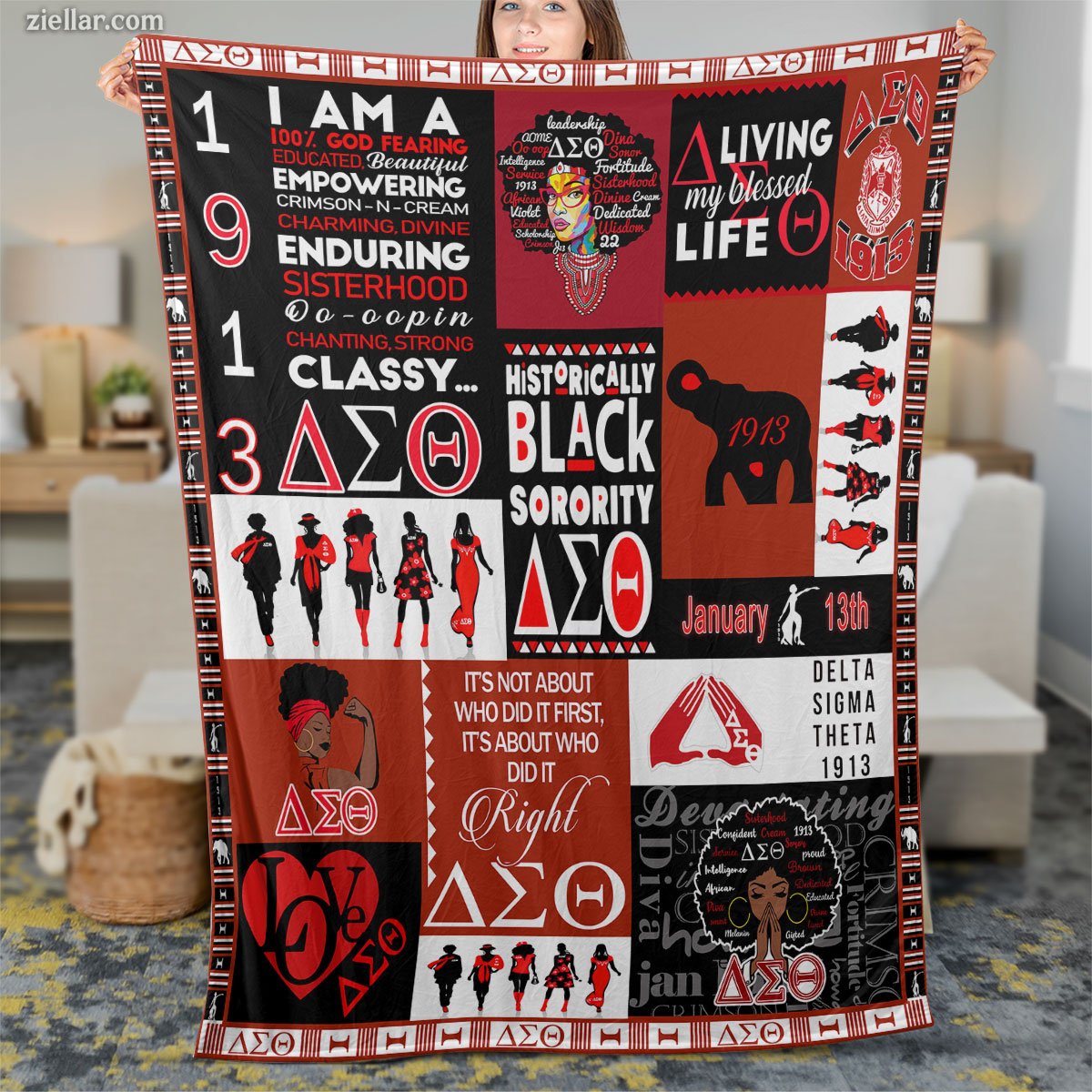 Delta Sigma Theta Quilt Blanket, Fleece Blanket Sorority Sisterhood Red Black Pride Gift