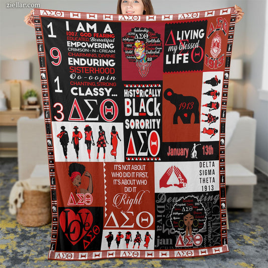 Delta Sigma Theta Quilt Blanket, Fleece Blanket Sorority Sisterhood Red Black Pride Gift