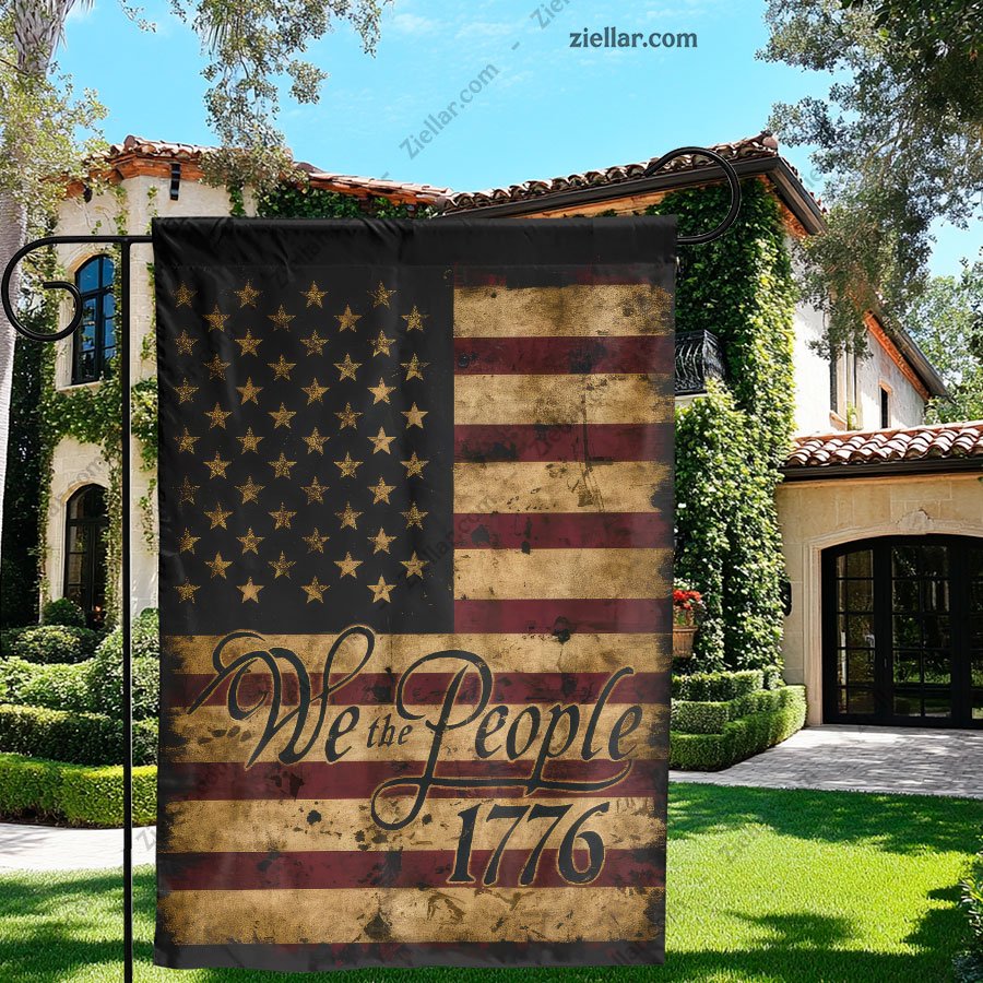Distressed 1776 American Flag, We The People Patriotic Garden Flag for Yard Use
