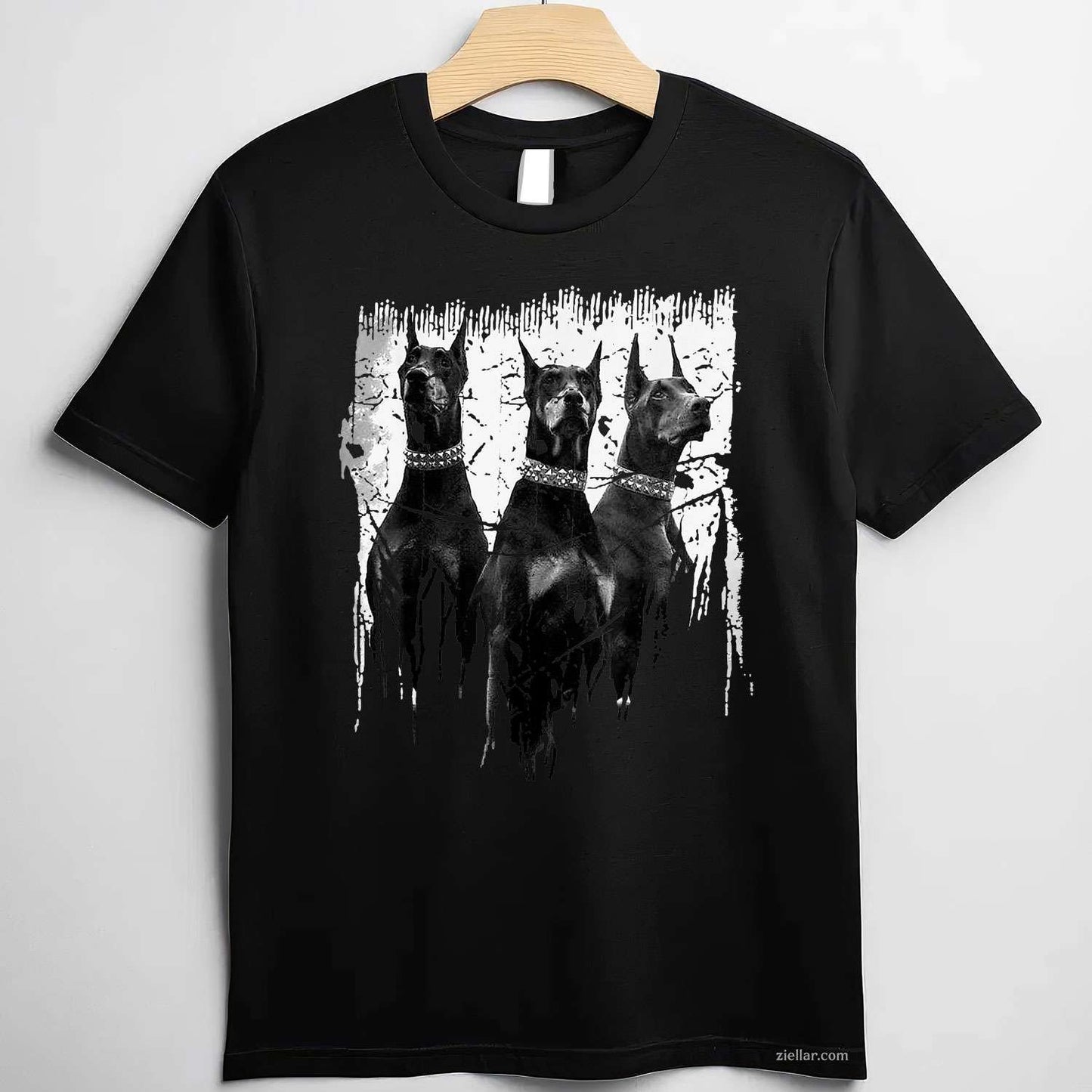 Doberman Pinscher Black And White T-Shirt, Dog Lovers Vintage Graphic Tee For Adults Unisex