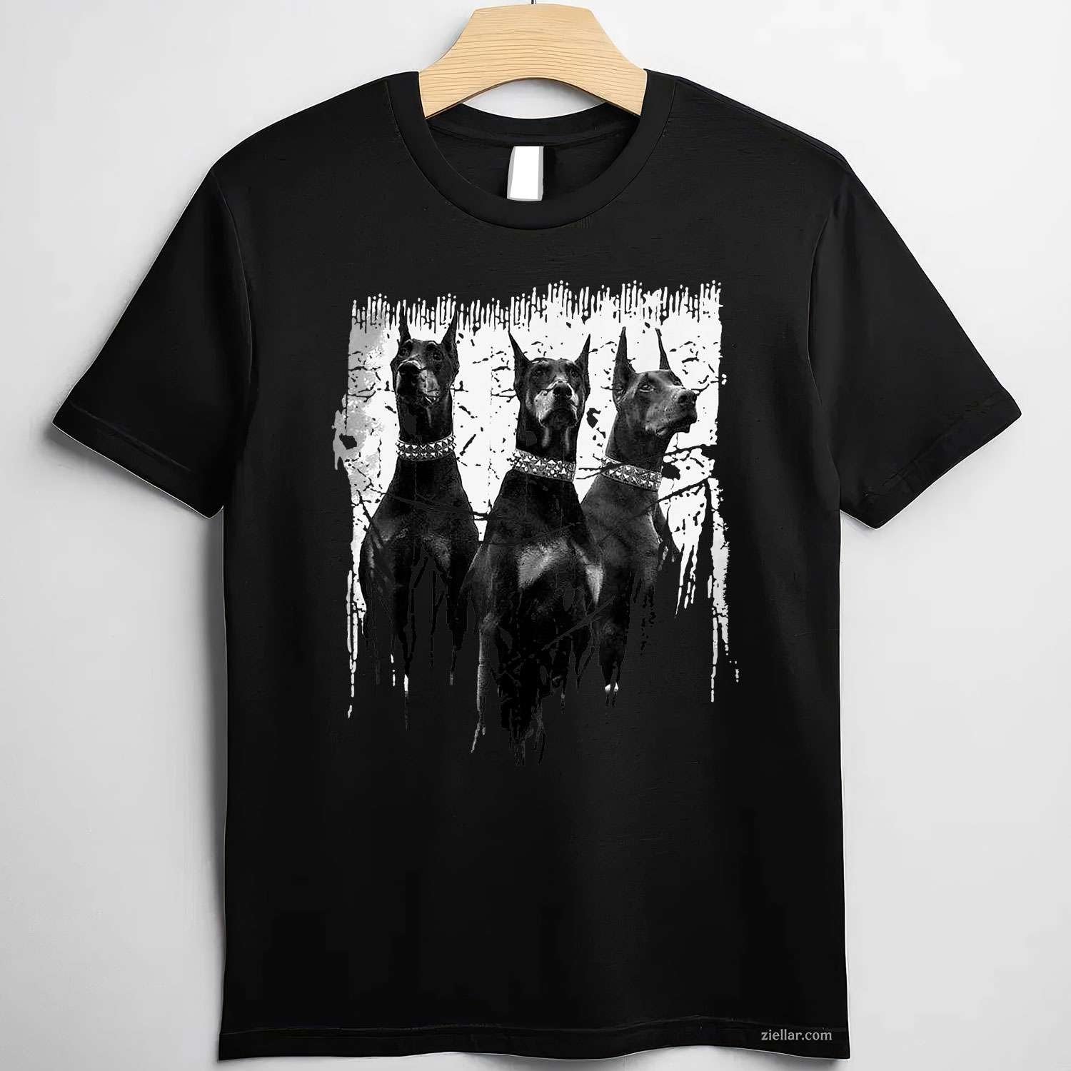 Doberman Pinscher Black And White T-Shirt, Dog Lovers Vintage Graphic Tee For Adults Unisex