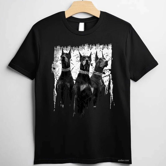 Doberman Pinscher Black And White T-Shirt, Dog Lovers Vintage Graphic Tee For Adults Unisex