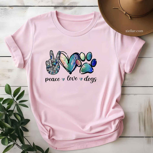 Dog Lover Peace Love Dogs Puppy Paw T-Shirt, Vintage Graphic Tee For Men Women Adults