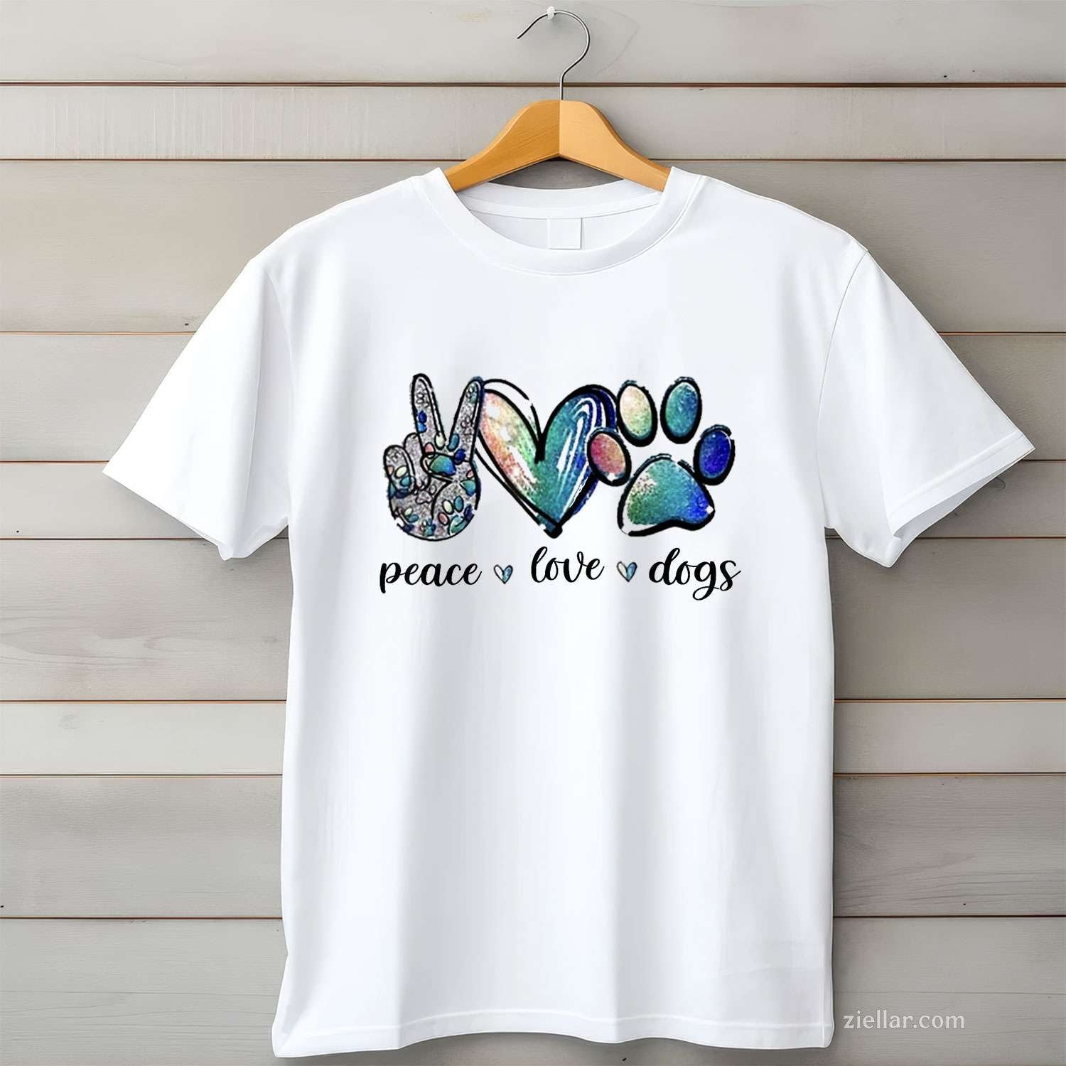 Dog Lover Peace Love Dogs Puppy Paw T-Shirt, Vintage Graphic Tee For Men Women Adults