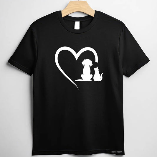 Dog Puppy And Baby Cat Heart T-Shirt, Animal Dog & Cat Heart Vintage Graphic Tee For Men Women