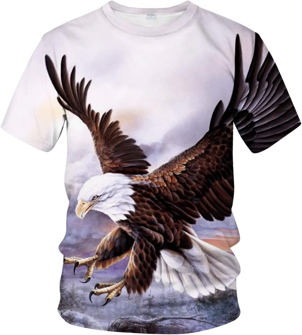 Eagle Animal Graphic Tee for Men, Novel Digital Print 3D T-Shirt with Round Neck Casual Style