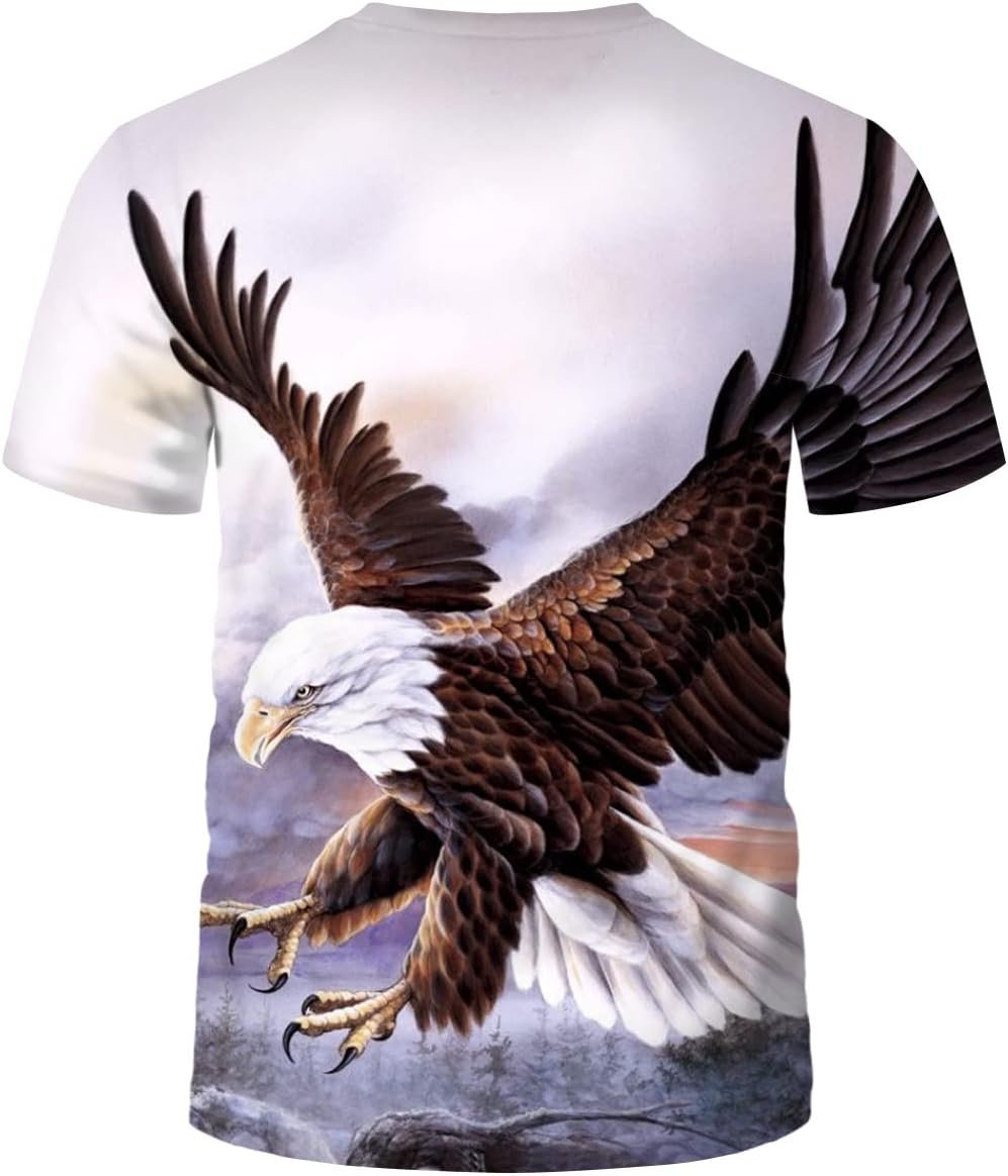 Eagle Animal Graphic Tee for Men, Novel Digital Print 3D T-Shirt with Round Neck Casual Style