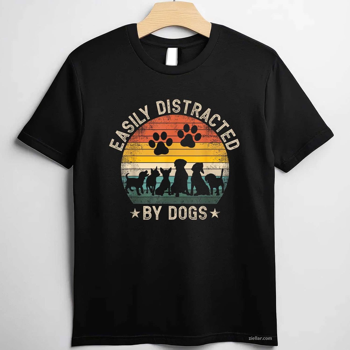 Easily Distracted By Dogs T-Shirt, Pet Dog Lover Vintage Graphic Tee For Adults Men Women