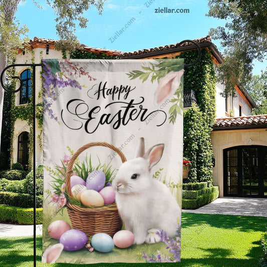Easter Bunny Holding Basket Garden Flag Spring Outdoor Home Yard Decoration
