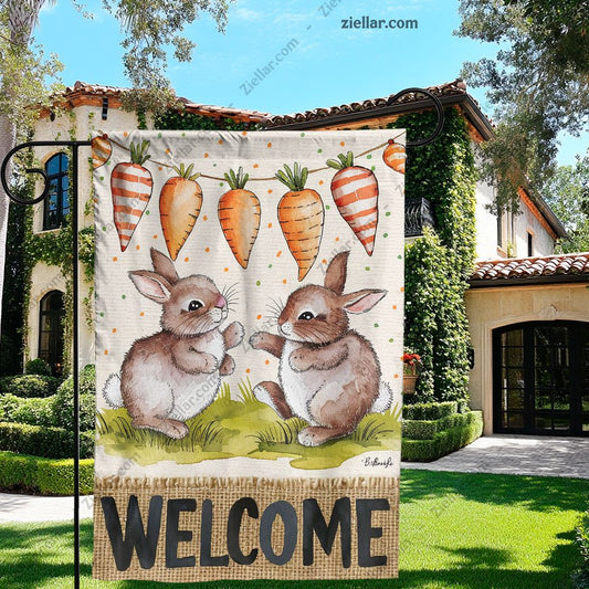 Easter Bunny Garden Flag 12x18_ Double Sided, Burlap Carrots Yard Outdoor Decor