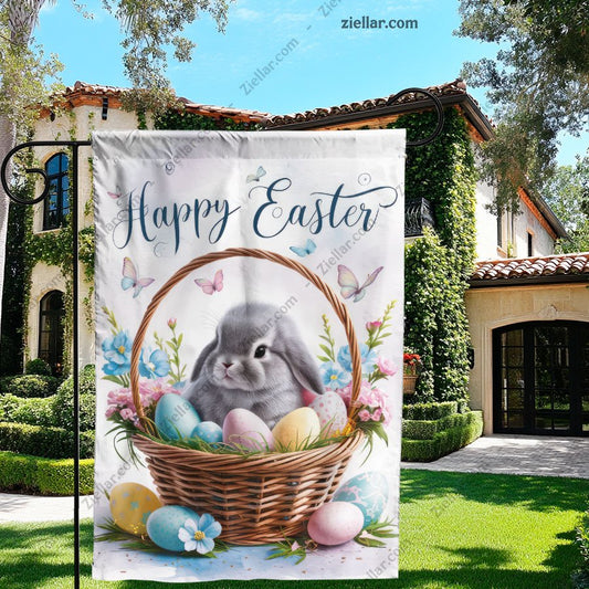 Easter Bunny in Basket with Eggs Spring Holiday Decor for Home and Garden