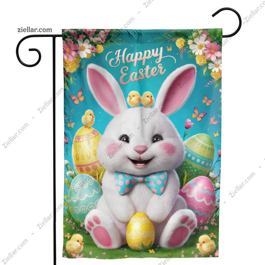 Easter Bunny Illustration with Colorful Eggs Festive Spring Wall Decoration