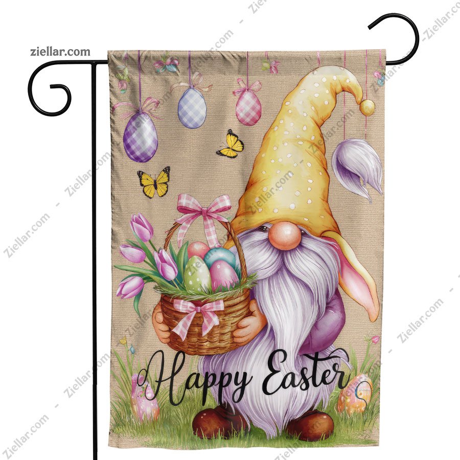 Easter Bunny Gnome Garden Flag 12x18 Inch Double Sided Burlap Yard Decoration
