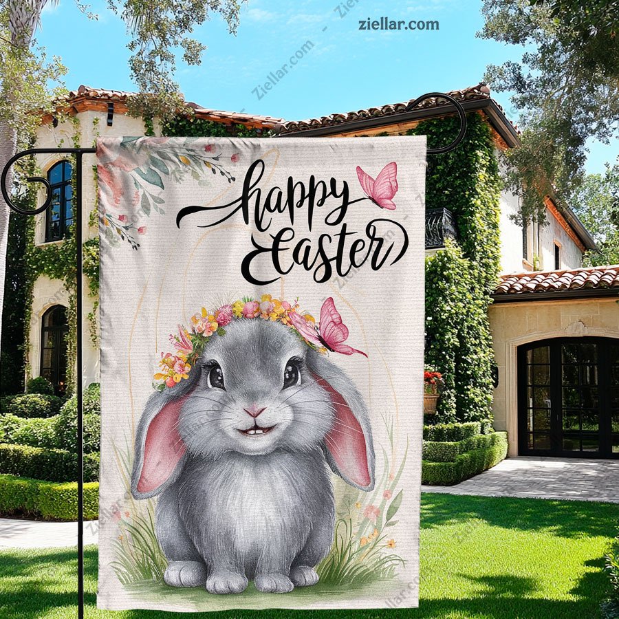 Easter Bunny Garden Flag 12x18 Inch Small Burlap Outdoor Lawn Yard Decor