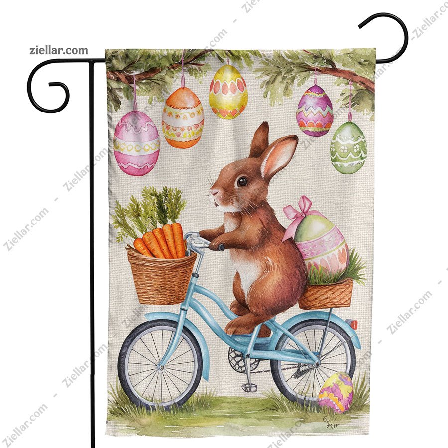 Easter Bunny Garden Flag 12x18 Inch Double Sided, Welcome Egg Tree Yard Decor