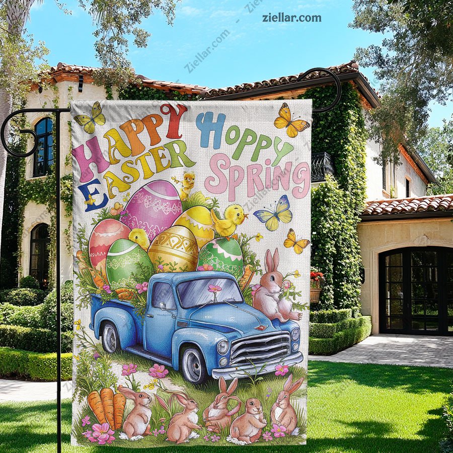 Easter Bunny House Flag 28x40 Inch Double Sided for Outdoor Yard Decor